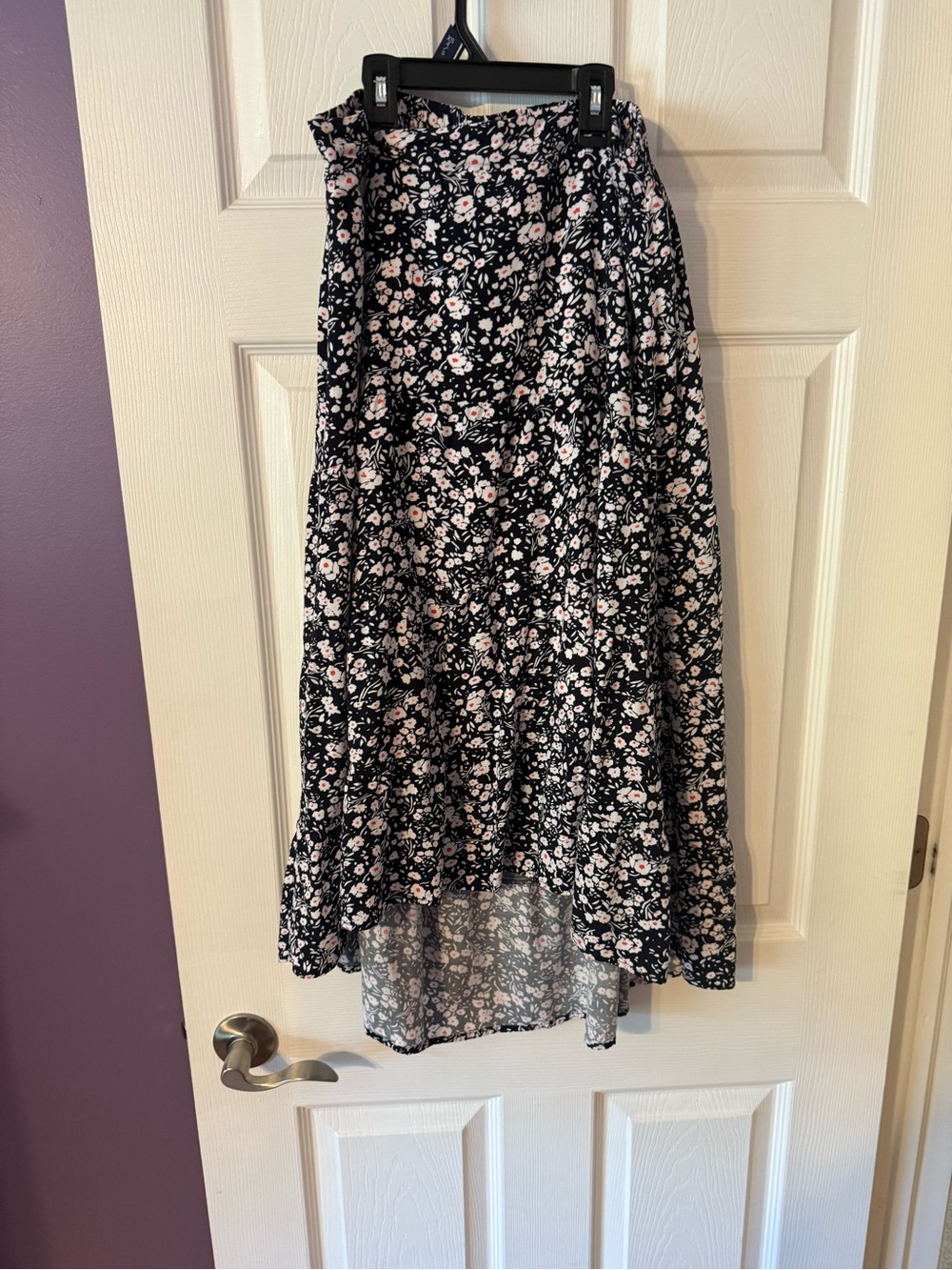 Floral High-Low Maxi Skirt - Black with Pink Floral